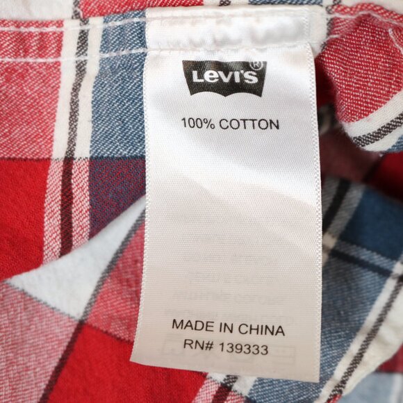 Levis Flannel Shirt Red Blue White Plaid Long Sleeve Button Up - Picture 9 of 11